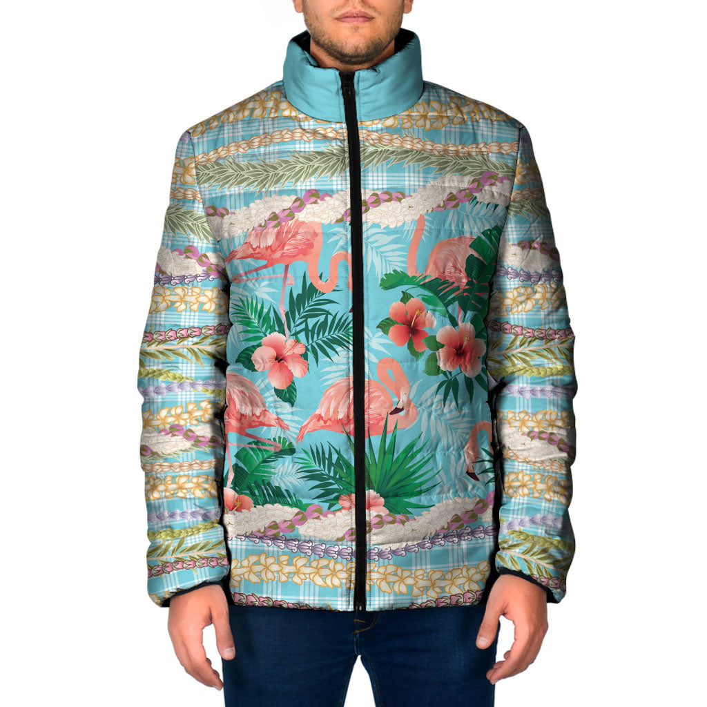 Flamingo Hawaii Summer Padded Jacket Hawaiian Lei Pakala Motifs Tropical Style LT14 Men Cyan - Polynesian Pride
