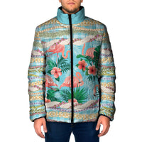 Flamingo Hawaii Summer Padded Jacket Hawaiian Lei Pakala Motifs Tropical Style LT14 Men Cyan - Polynesian Pride