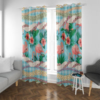 Flamingo Hawaii Summer Window Curtain Hawaiian Lei Pakala Motifs Tropical Style LT14 With Grommets Cyan - Polynesian Pride