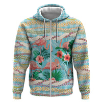 Flamingo Hawaii Summer Zip Hoodie Hawaiian Lei Pakala Motifs Tropical Style LT14 Zip Hoodie Cyan - Polynesian Pride