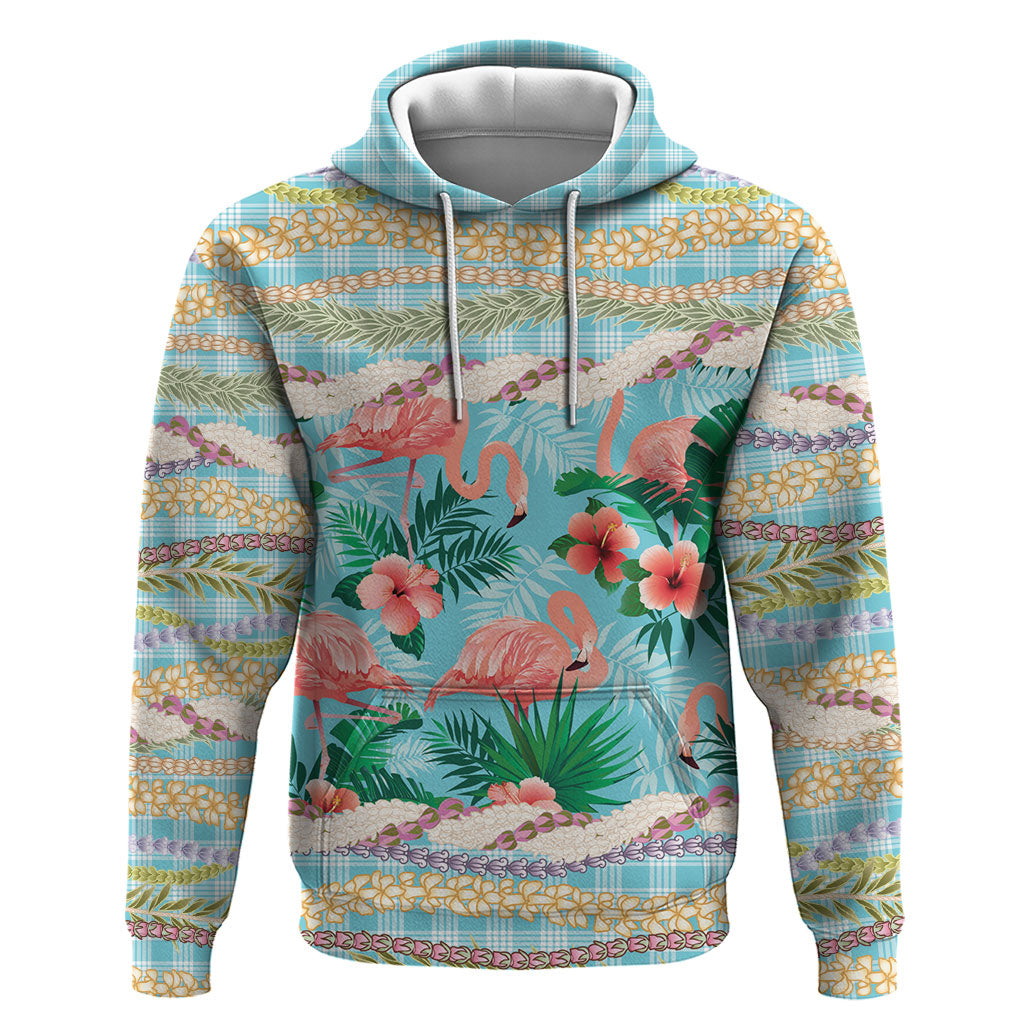 Flamingo Hawaii Summer Zip Hoodie Hawaiian Lei Pakala Motifs Tropical Style LT14 Pullover Hoodie Cyan - Polynesian Pride