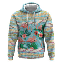 Flamingo Hawaii Summer Zip Hoodie Hawaiian Lei Pakala Motifs Tropical Style LT14 Pullover Hoodie Cyan - Polynesian Pride
