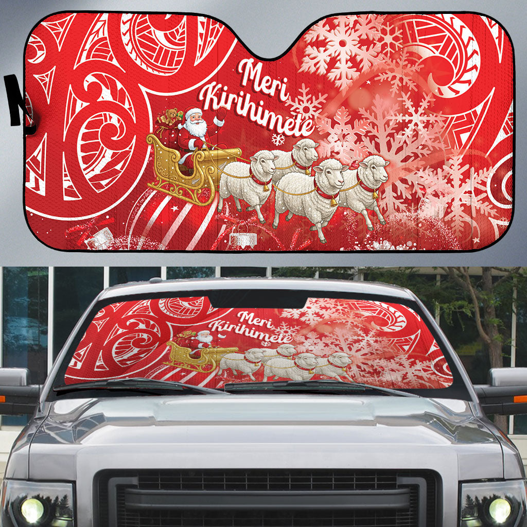 New Zealand Christmas In July Auto Sun Shade Funny Santa Sheep Meri Kirihimete Red LT14 Red - Polynesian Pride