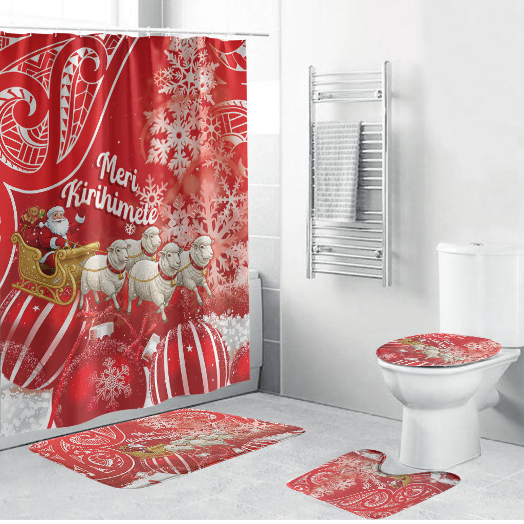 New Zealand Christmas In July Bathroom Set Funny Santa Sheep Meri Kirihimete Red LT14 Bathroom Set (4 pcs) Red - Polynesian Pride