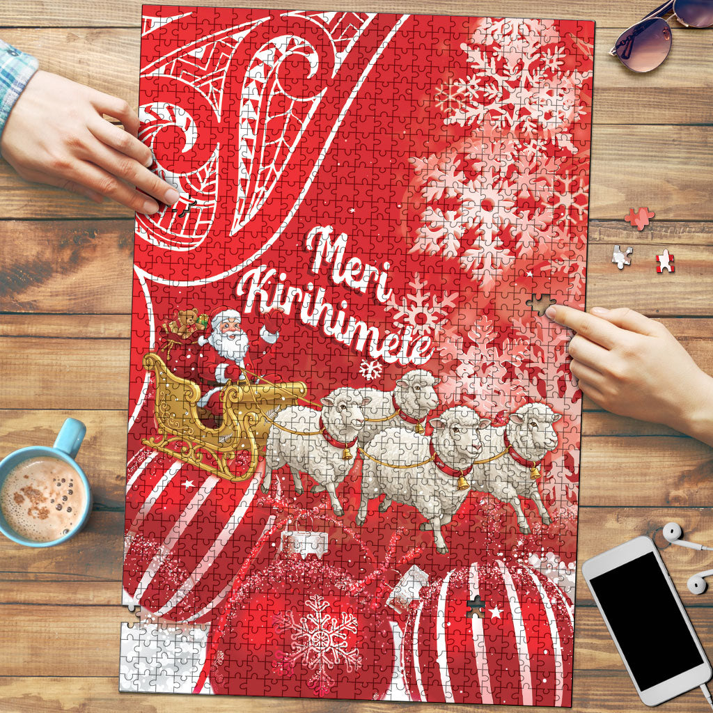 New Zealand Christmas In July Puzzle Funny Santa Sheep Meri Kirihimete Red LT14 Red - Polynesian Pride