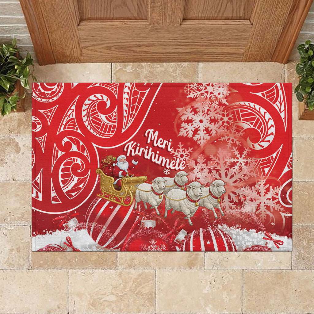 New Zealand Christmas In July Rubber Doormat Funny Santa Sheep Meri Kirihimete Red LT14 Red - Polynesian Pride