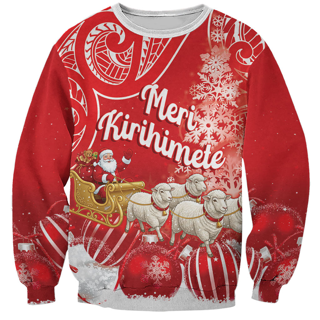 New Zealand Christmas In July Personalised Sweatshirt Funny Santa Sheep Meri Kirihimete Red LT14 Unisex Red - Polynesian Pride