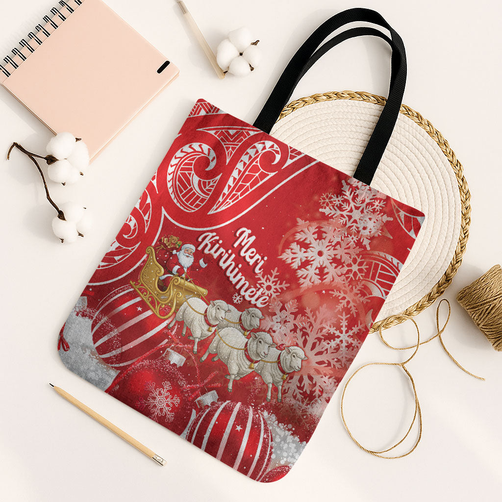 New Zealand Christmas In July Tote Bag Funny Santa Sheep Meri Kirihimete Red LT14 Black Strap One Size Red - Polynesian Pride