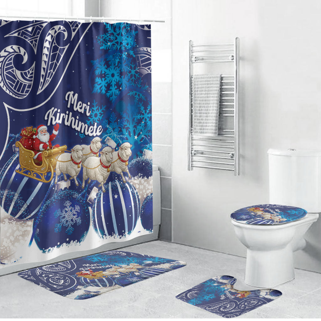 New Zealand Christmas In July Bathroom Set Funny Santa Sheep Meri Kirihimete Blue LT14 Bathroom Set (4 pcs) Blue - Polynesian Pride