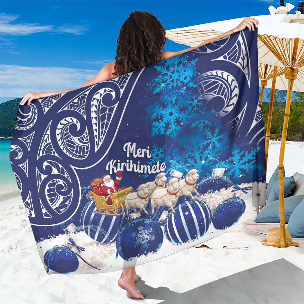 New Zealand Christmas In July Sarong Funny Santa Sheep Meri Kirihimete Blue LT14 One Size 44 x 66 inches Blue - Polynesian Pride