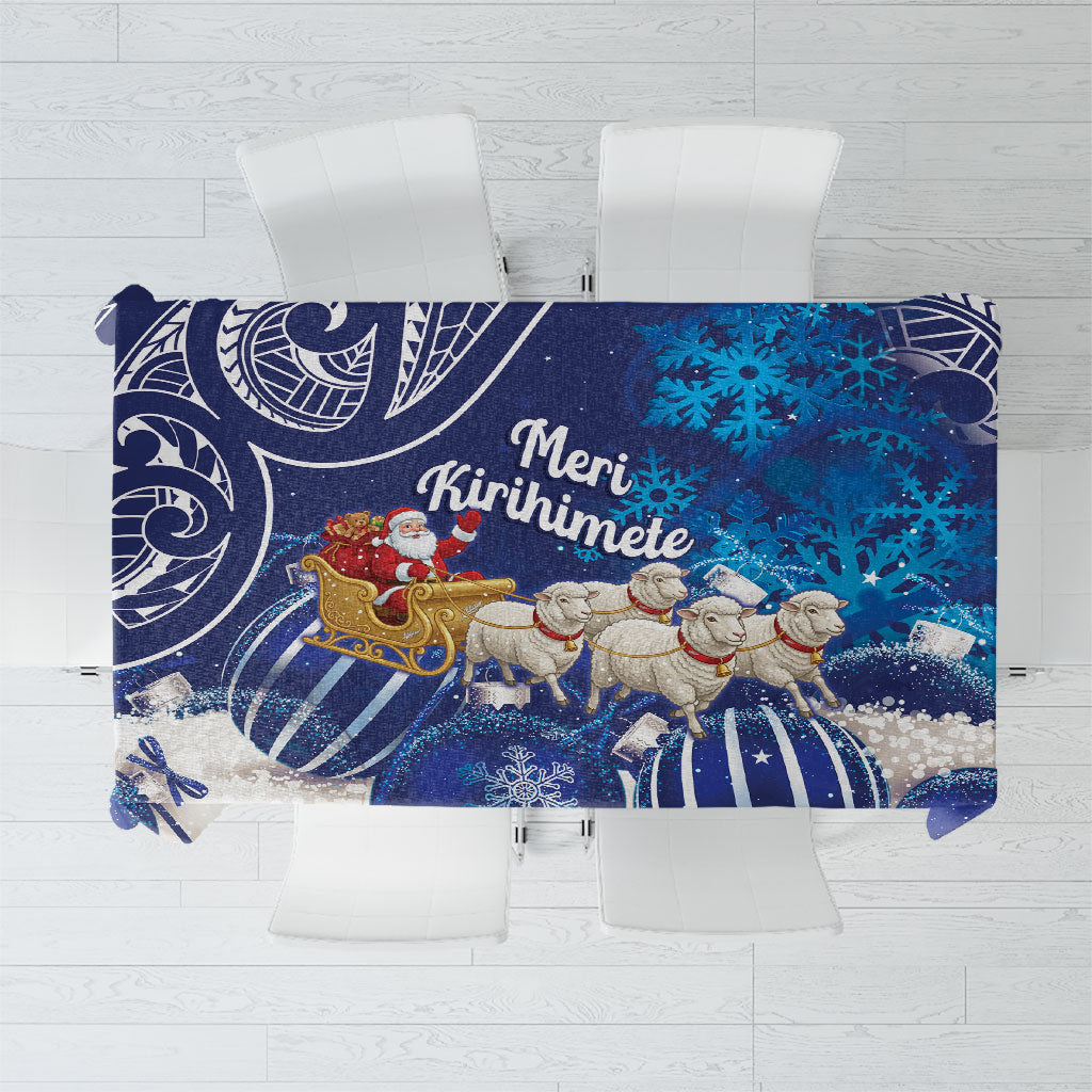 New Zealand Christmas In July Tablecloth Funny Santa Sheep Meri Kirihimete Blue LT14 Blue - Polynesian Pride