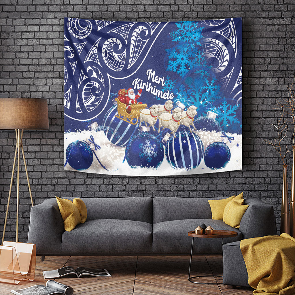 New Zealand Christmas In July Tapestry Funny Santa Sheep Meri Kirihimete Blue LT14 Blue - Polynesian Pride