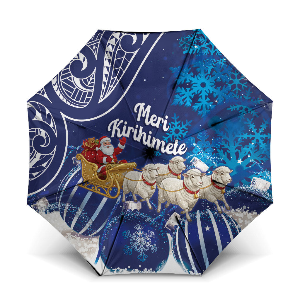 New Zealand Christmas In July Umbrella Funny Santa Sheep Meri Kirihimete Blue LT14 One Size Folded 11.42 inch Opened Diameter 37.4 inch Blue - Polynesian Pride