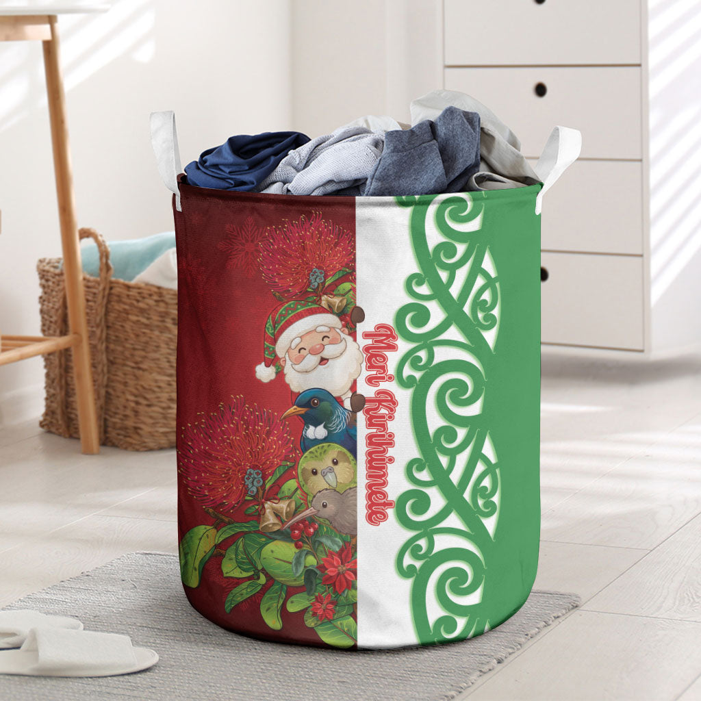 Meri Kirihimete New Zealand Laundry Basket Cute Santa NZ Animals and Pohutukawa LT14 Red - Polynesian Pride