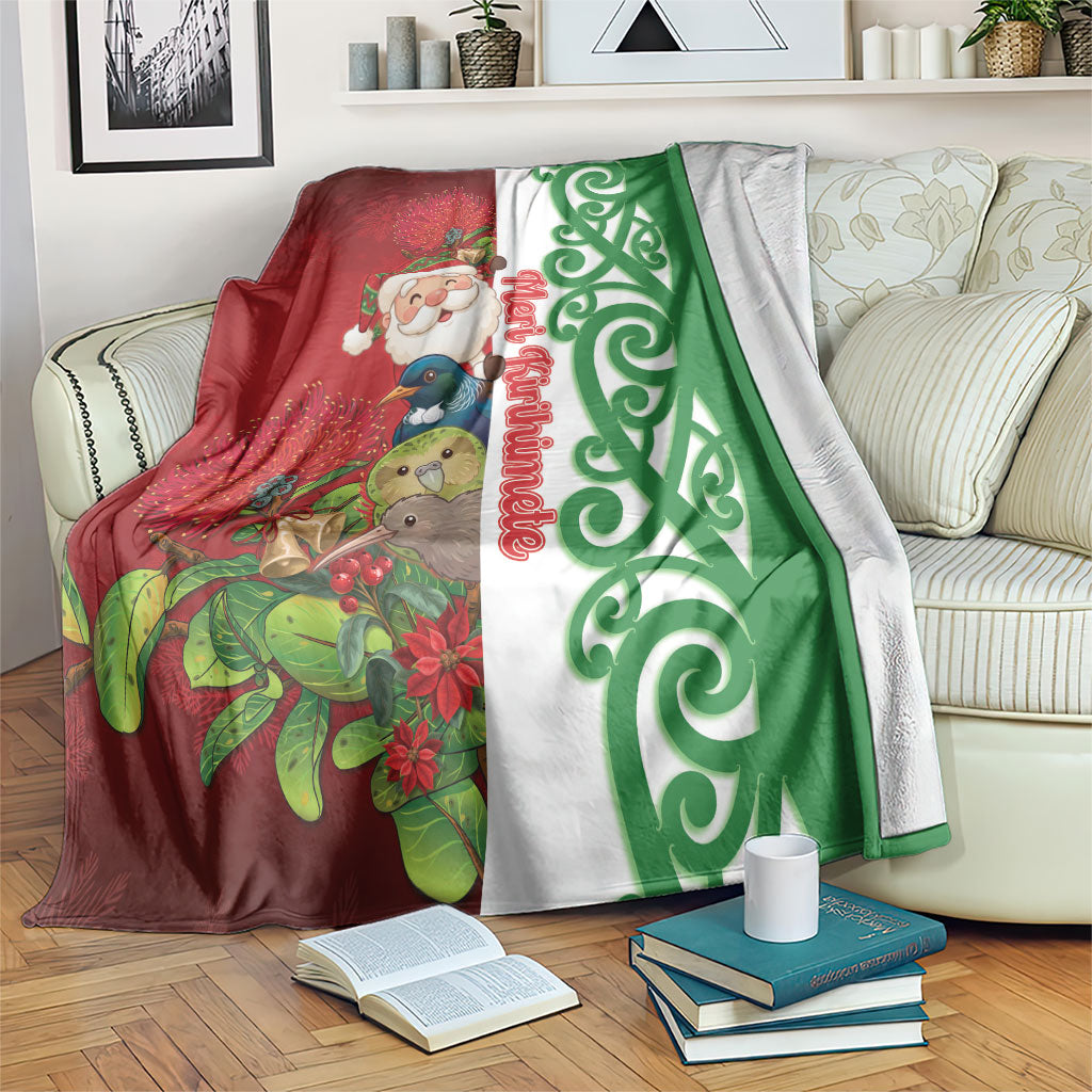 Meri Kirihimete New Zealand Blanket Cute Santa NZ Animals and Pohutukawa LT14 Red - Polynesian Pride