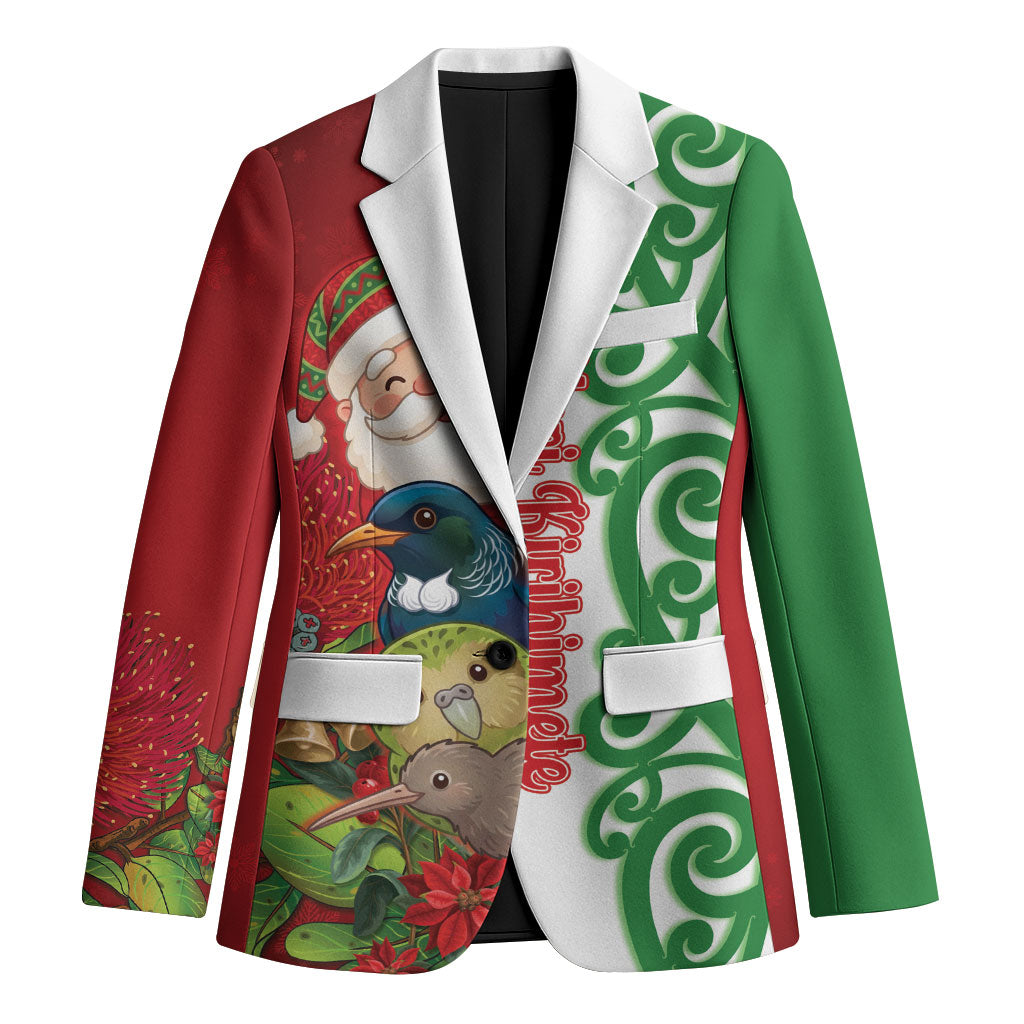 Meri Kirihimete New Zealand Personalised Blazer Cute Santa NZ Animals and Pohutukawa LT14 Unisex Red - Polynesian Pride