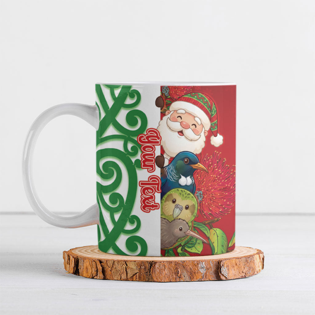 Meri Kirihimete New Zealand Personalised Ceramic Mug Cute Santa NZ Animals and Pohutukawa LT14 Red - Polynesian Pride