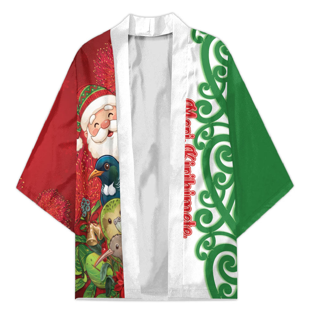 Meri Kirihimete New Zealand Personalised Kimono Cute Santa NZ Animals and Pohutukawa LT14 Unisex Red - Polynesian Pride