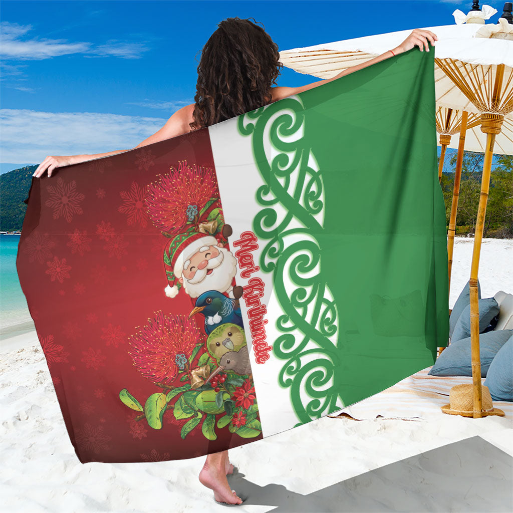 Meri Kirihimete New Zealand Sarong Cute Santa NZ Animals and Pohutukawa LT14 One Size 44 x 66 inches Red - Polynesian Pride