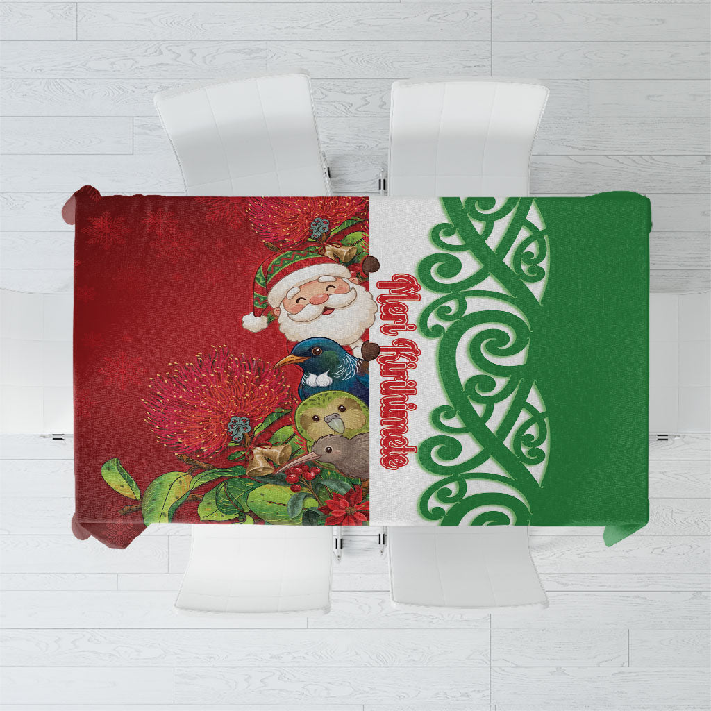 Meri Kirihimete New Zealand Tablecloth Cute Santa NZ Animals and Pohutukawa LT14 Red - Polynesian Pride