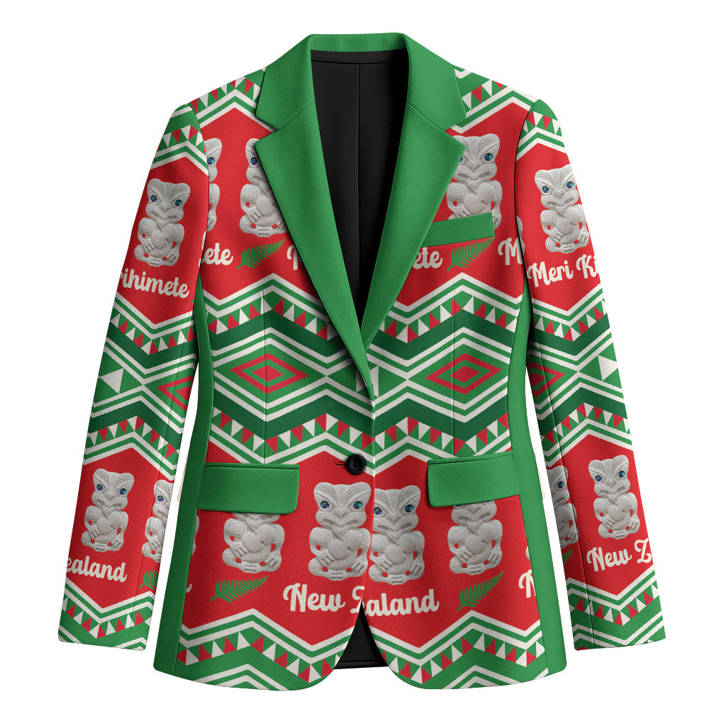 New Zealand Christmas In July Blazer Meri Kirihimete Hei Tiki Taniko Motifs Seamless LT14 Unisex Red - Polynesian Pride