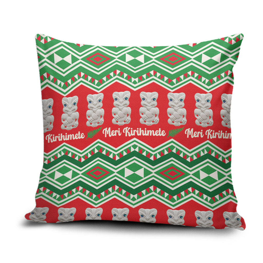 New Zealand Christmas In July Pillow Cover Meri Kirihimete Hei Tiki Taniko Motifs Seamless LT14 Red - Polynesian Pride