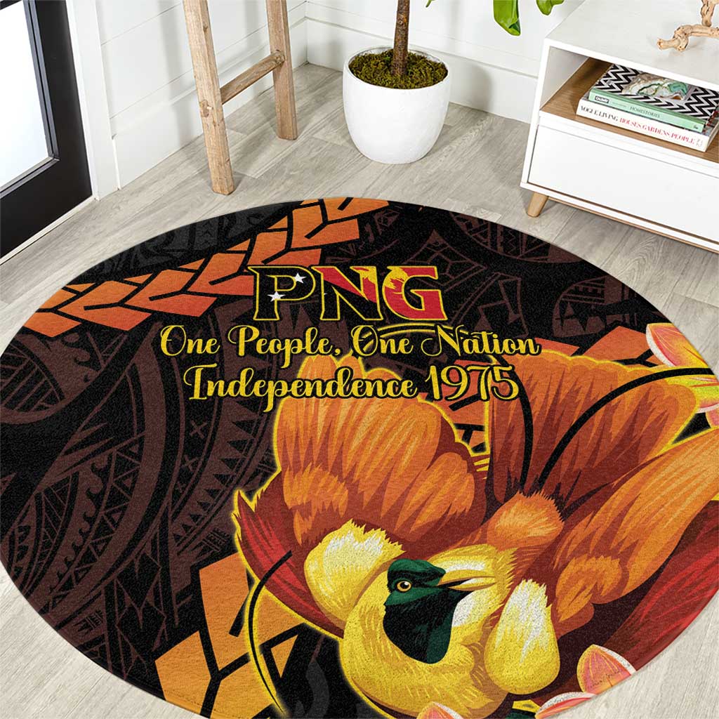 Papua New Guinea Independence Day Round Carpet 50th Anniversary Papua Niu Gini Bird Of Paradise LT14 Black - Polynesian Pride