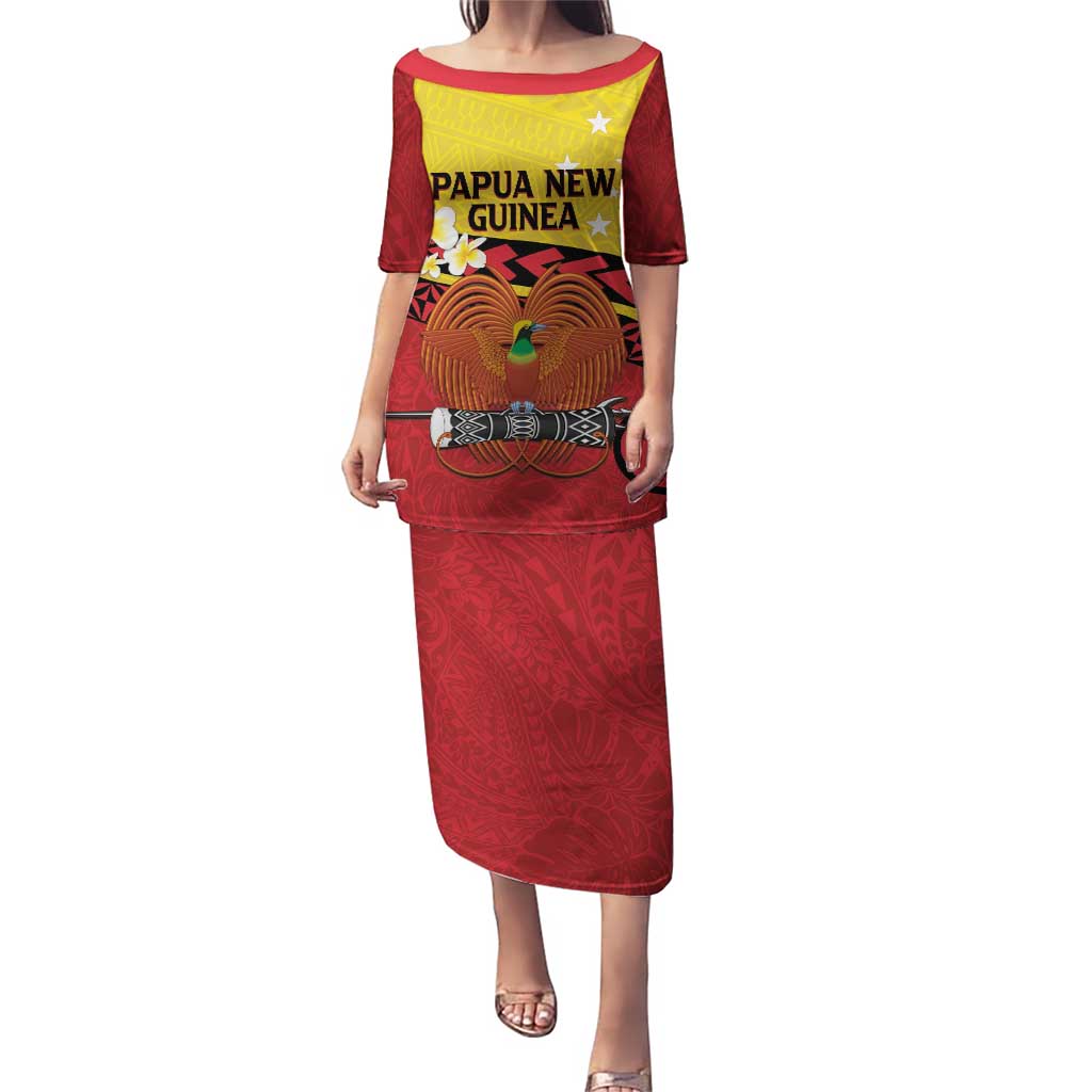 Papua New Guinea Independence Day Puletasi Since 1975 Unity In Diversity LT14 Long Dress Red - Polynesian Pride