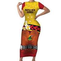 Papua New Guinea Independence Day Short Sleeve Bodycon Dress Since 1975 Unity In Diversity LT14 Long Dress Red - Polynesian Pride