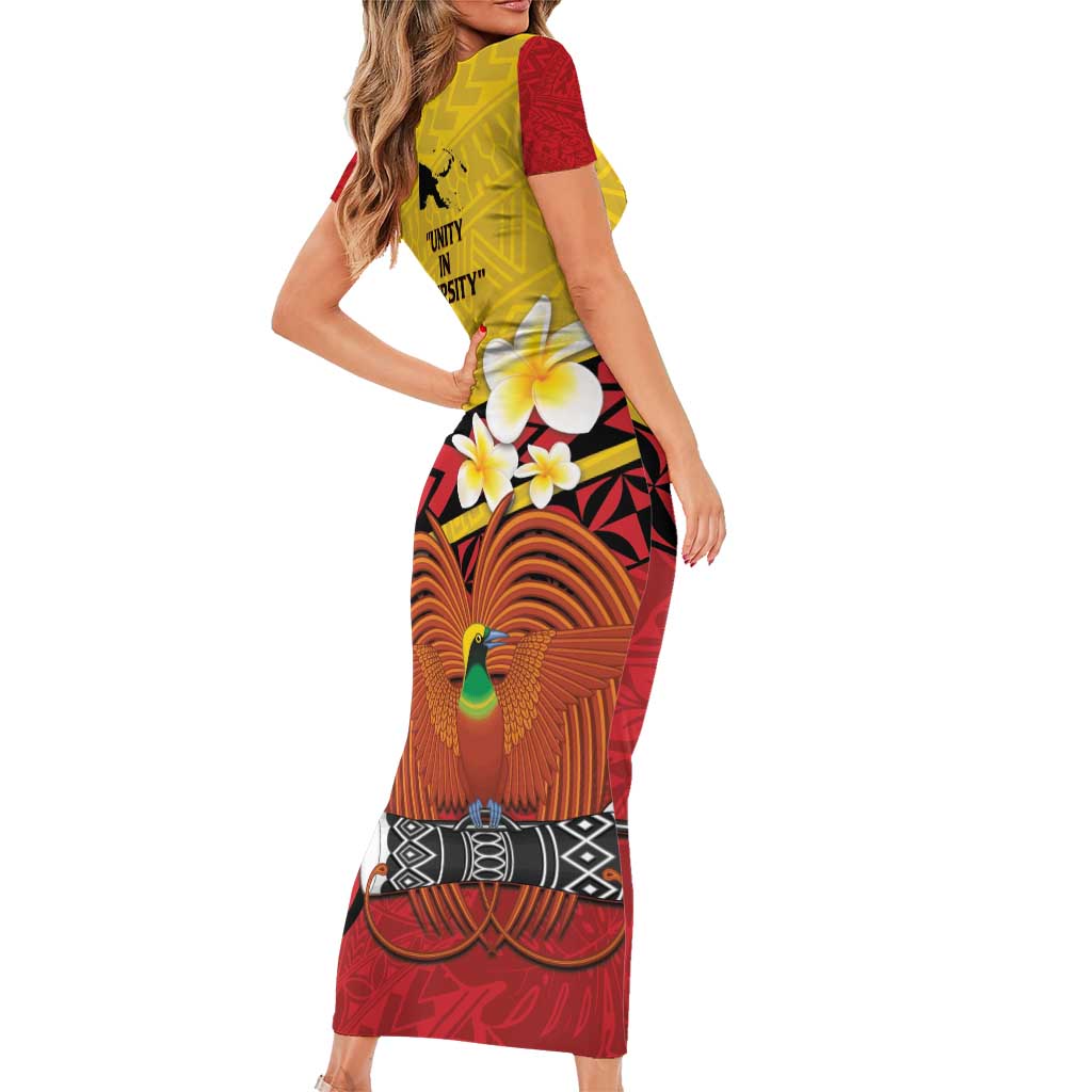 Papua New Guinea Independence Day Short Sleeve Bodycon Dress Since 1975 Unity In Diversity LT14 - Polynesian Pride