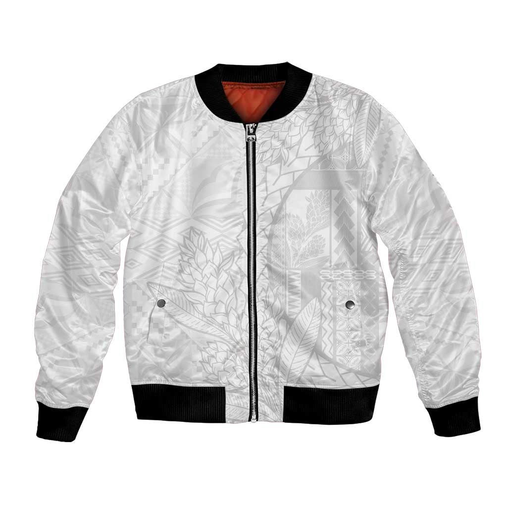Samoa White Sunday Bomber Jacket Lotu Tamaiti Siapo With Teuila LT14 Unisex White - Polynesian Pride