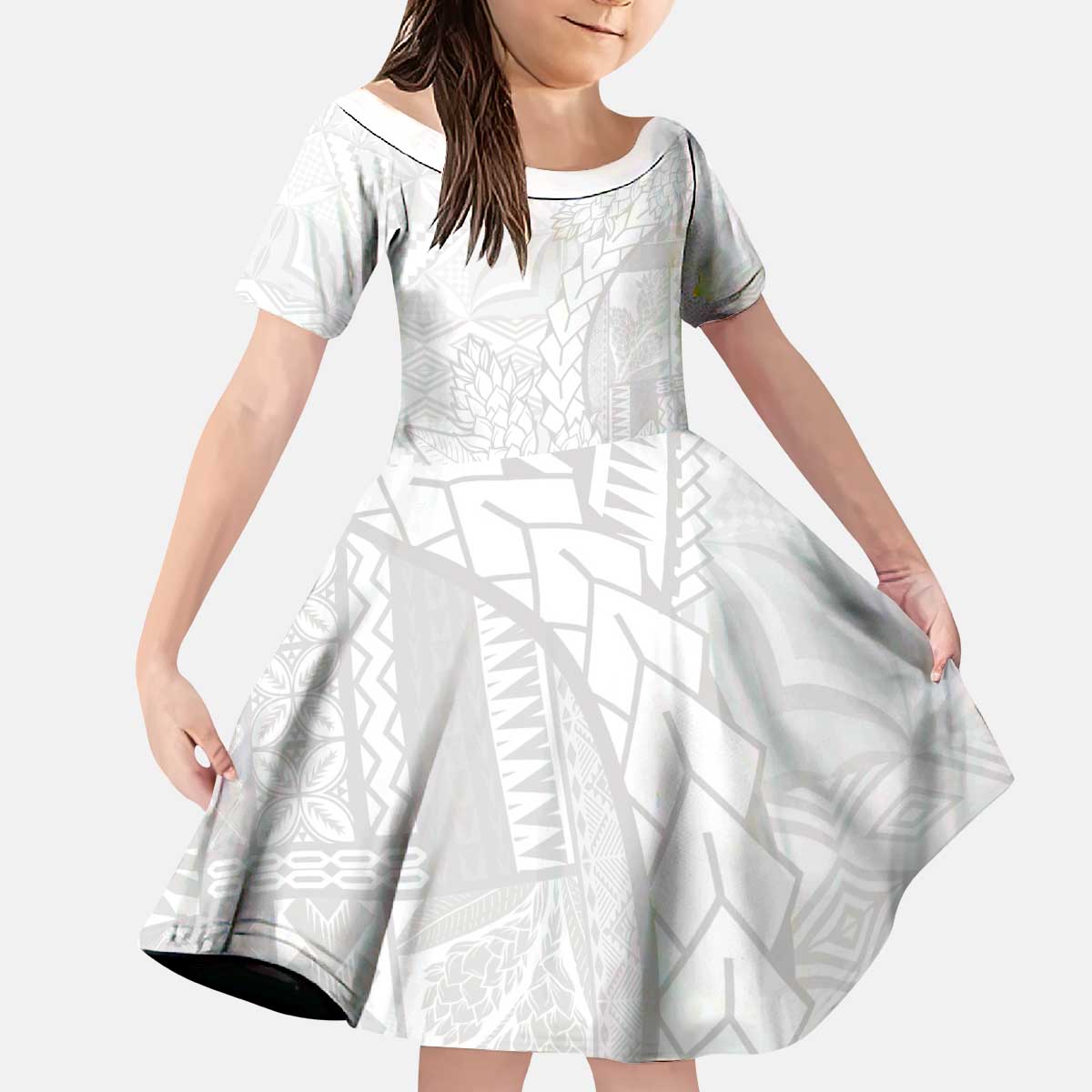 Samoa White Sunday Kid Short Sleeve Dress Lotu Tamaiti Siapo With Teuila LT14 KID White - Polynesian Pride