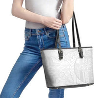 Samoa White Sunday Leather Tote Bag Lotu Tamaiti Siapo With Teuila LT14 - Polynesian Pride
