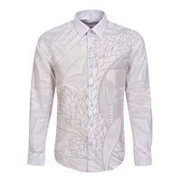 Samoa White Sunday Long Sleeve Button Shirt Lotu Tamaiti Siapo With Teuila LT14 Unisex White - Polynesian Pride