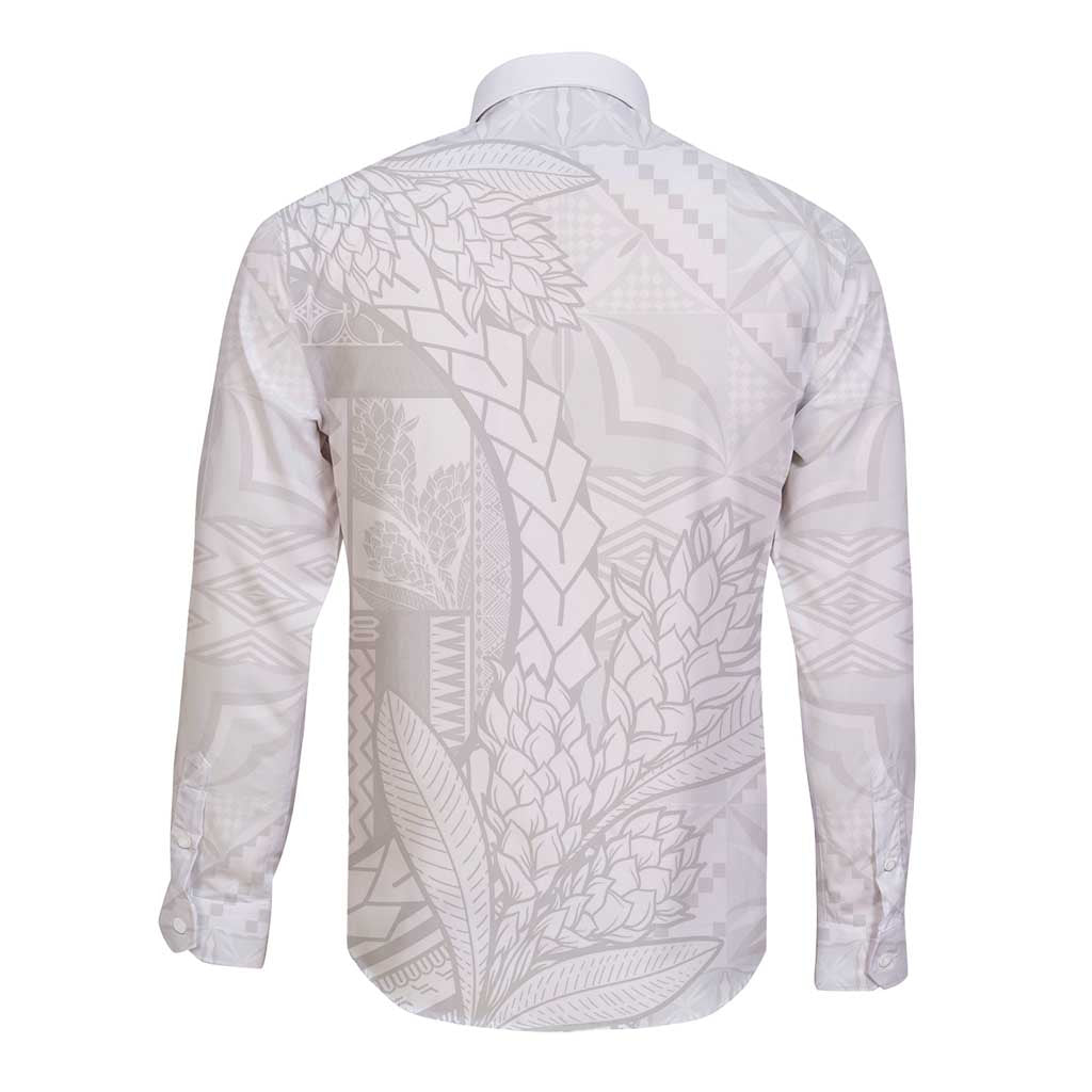 Samoa White Sunday Long Sleeve Button Shirt Lotu Tamaiti Siapo With Teuila LT14 - Polynesian Pride