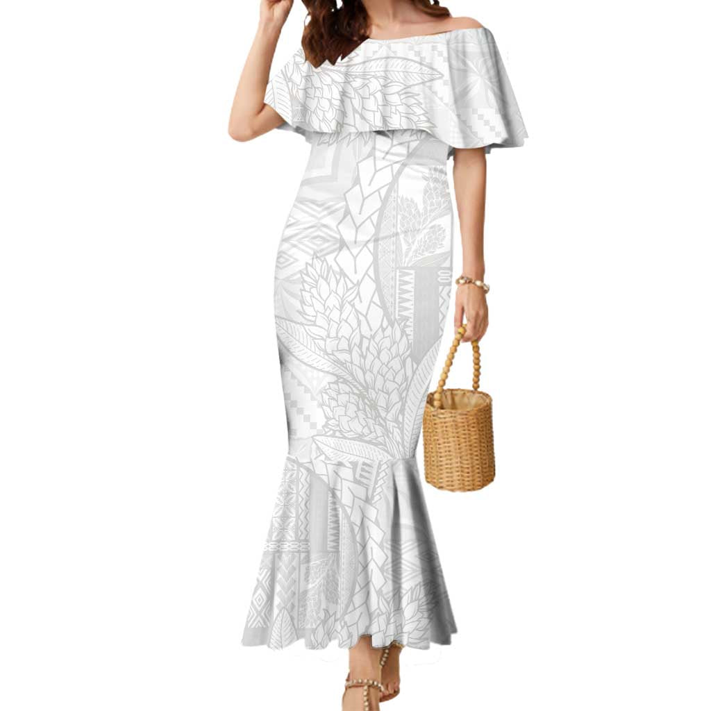 Samoa White Sunday Mermaid Dress Lotu Tamaiti Siapo With Teuila LT14 Women White - Polynesian Pride