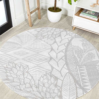 Samoa White Sunday Round Carpet Lotu Tamaiti Siapo With Teuila LT14 White - Polynesian Pride