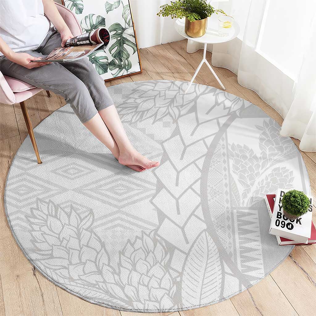 Samoa White Sunday Round Carpet Lotu Tamaiti Siapo With Teuila LT14 - Polynesian Pride