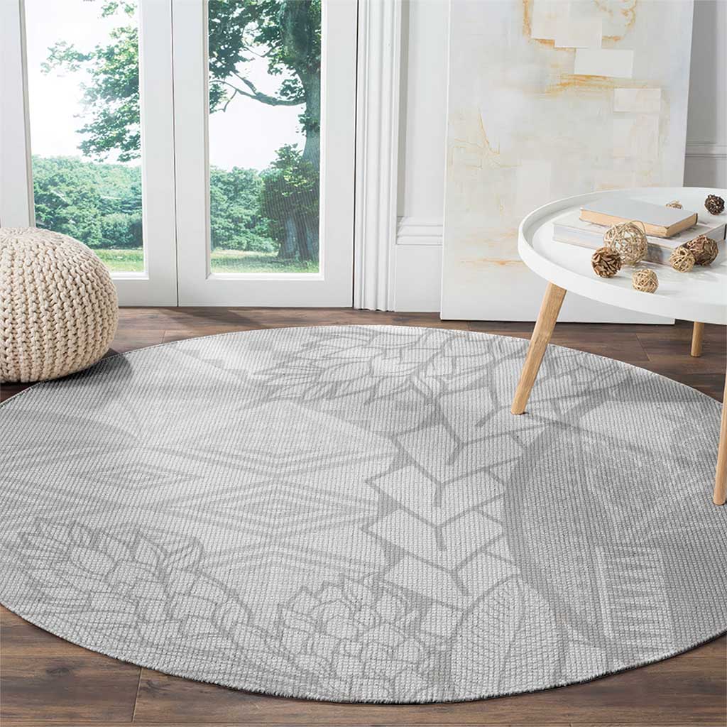 Samoa White Sunday Round Carpet Lotu Tamaiti Siapo With Teuila LT14 - Polynesian Pride