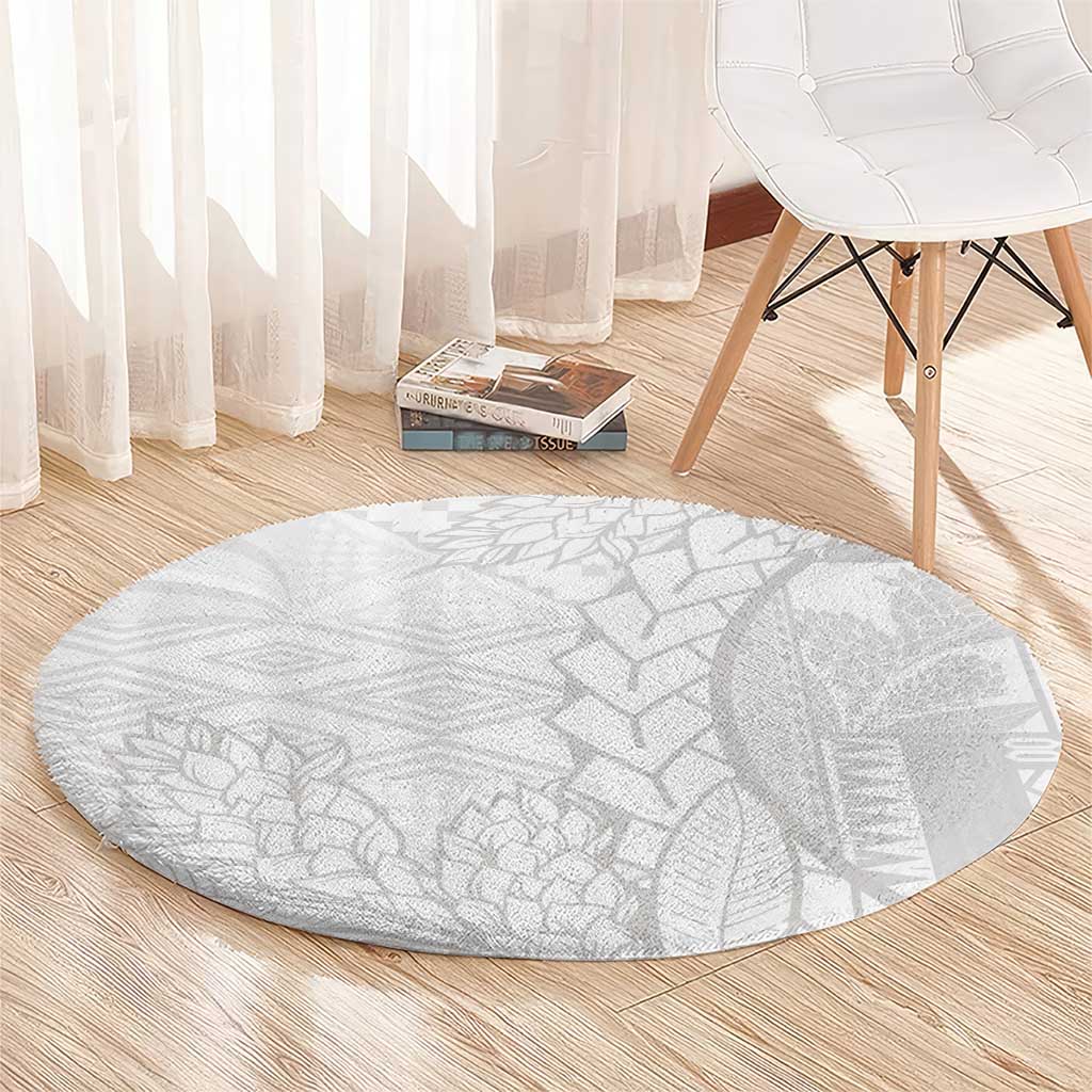 Samoa White Sunday Round Carpet Lotu Tamaiti Siapo With Teuila LT14 - Polynesian Pride