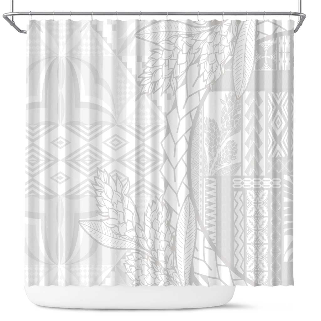 Samoa White Sunday Shower Curtain Lotu Tamaiti Siapo With Teuila LT14 White - Polynesian Pride