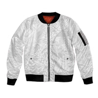 Samoa White Sunday Sleeve Zip Bomber Jacket Lotu Tamaiti Siapo With Teuila LT14 Unisex White - Polynesian Pride