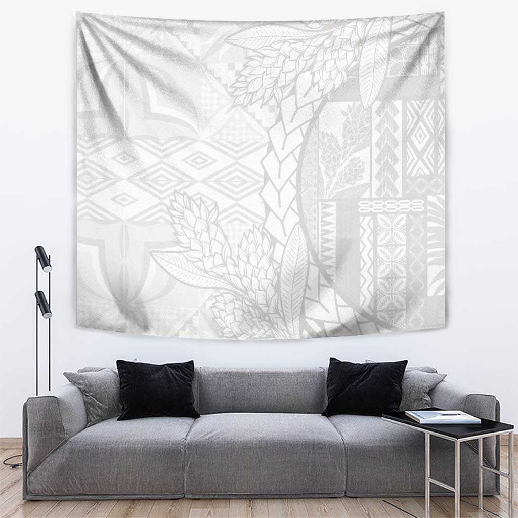 Samoa White Sunday Tapestry Lotu Tamaiti Siapo With Teuila LT14 White - Polynesian Pride