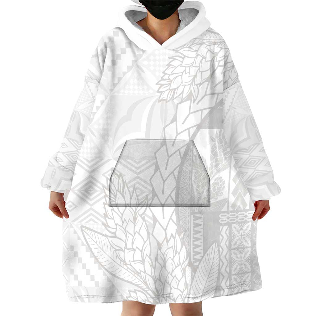 Samoa White Sunday Wearable Blanket Hoodie Lotu Tamaiti Siapo With Teuila LT14 - Polynesian Pride