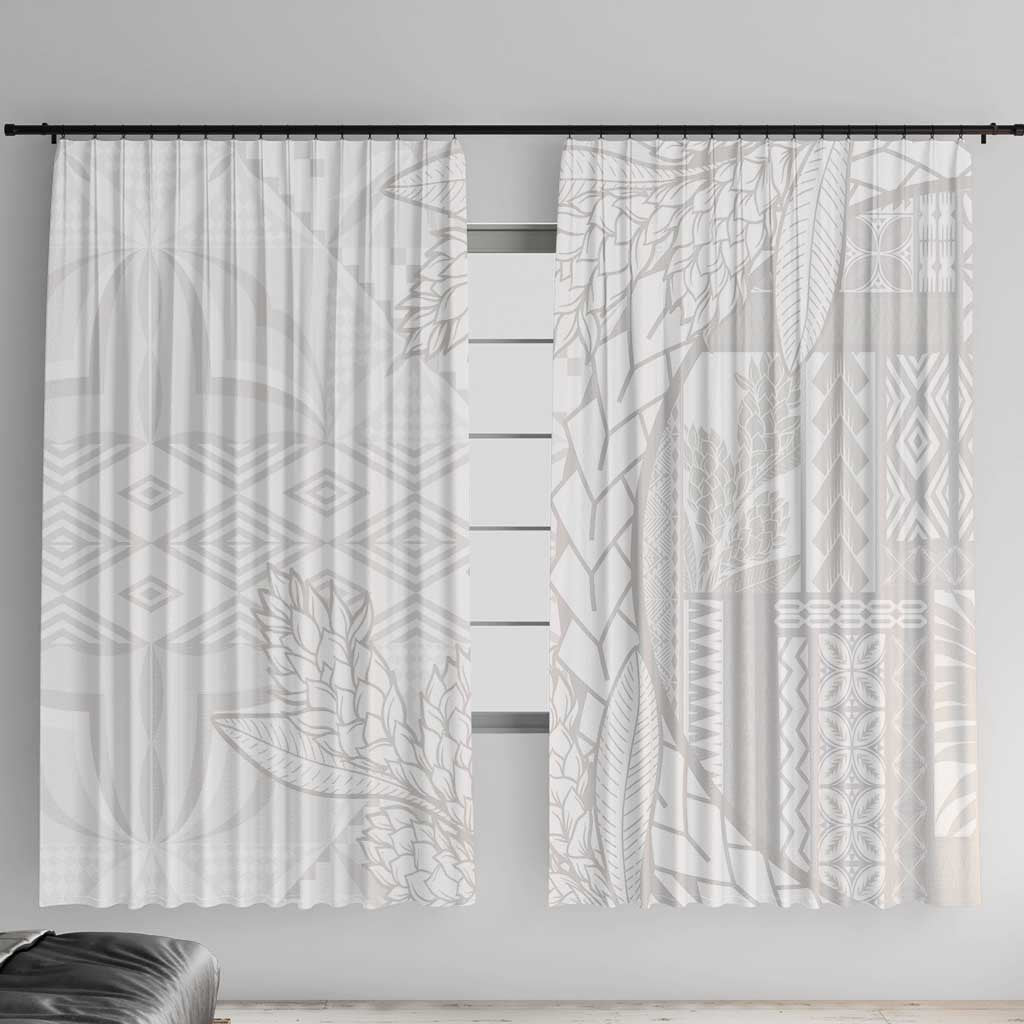 Samoa White Sunday Window Curtain Lotu Tamaiti Siapo With Teuila LT14 With Hooks White - Polynesian Pride