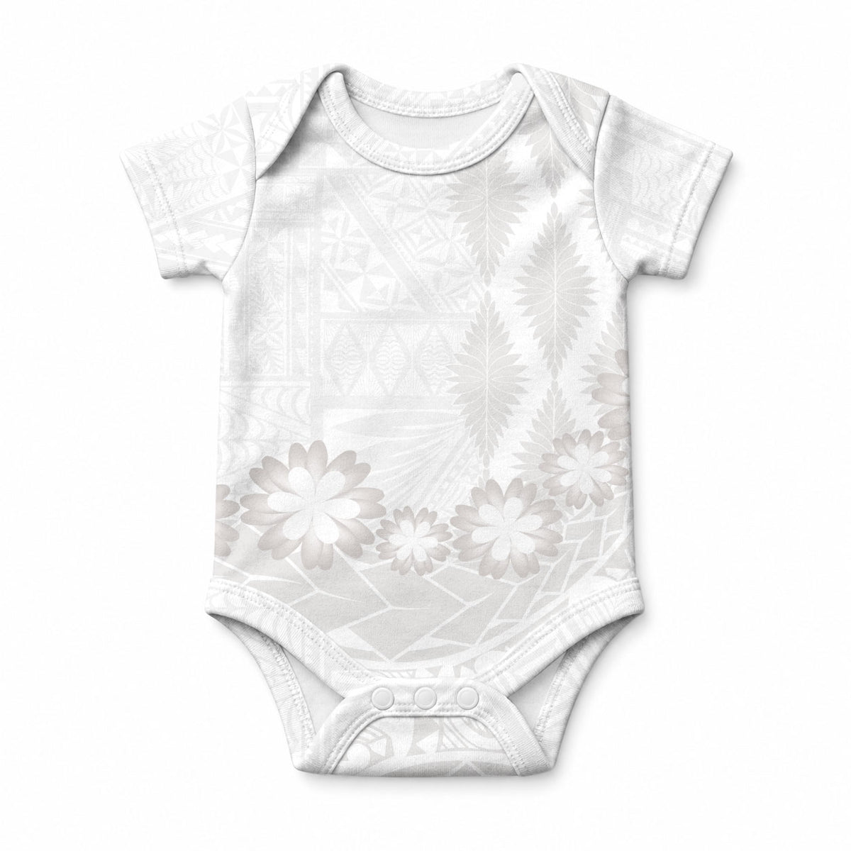 Tonga White Sunday Baby Onesie Manuia le Aso Sa o Tamaiti Heilala With Ngatu Pattern LT14 White - Polynesian Pride
