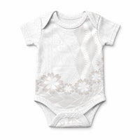 Tonga White Sunday Baby Onesie Manuia le Aso Sa o Tamaiti Heilala With Ngatu Pattern LT14 White - Polynesian Pride