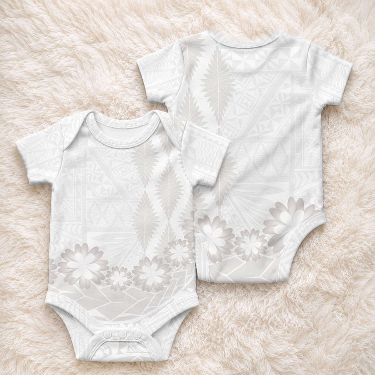 Tonga White Sunday Baby Onesie Manuia le Aso Sa o Tamaiti Heilala With Ngatu Pattern LT14 - Polynesian Pride