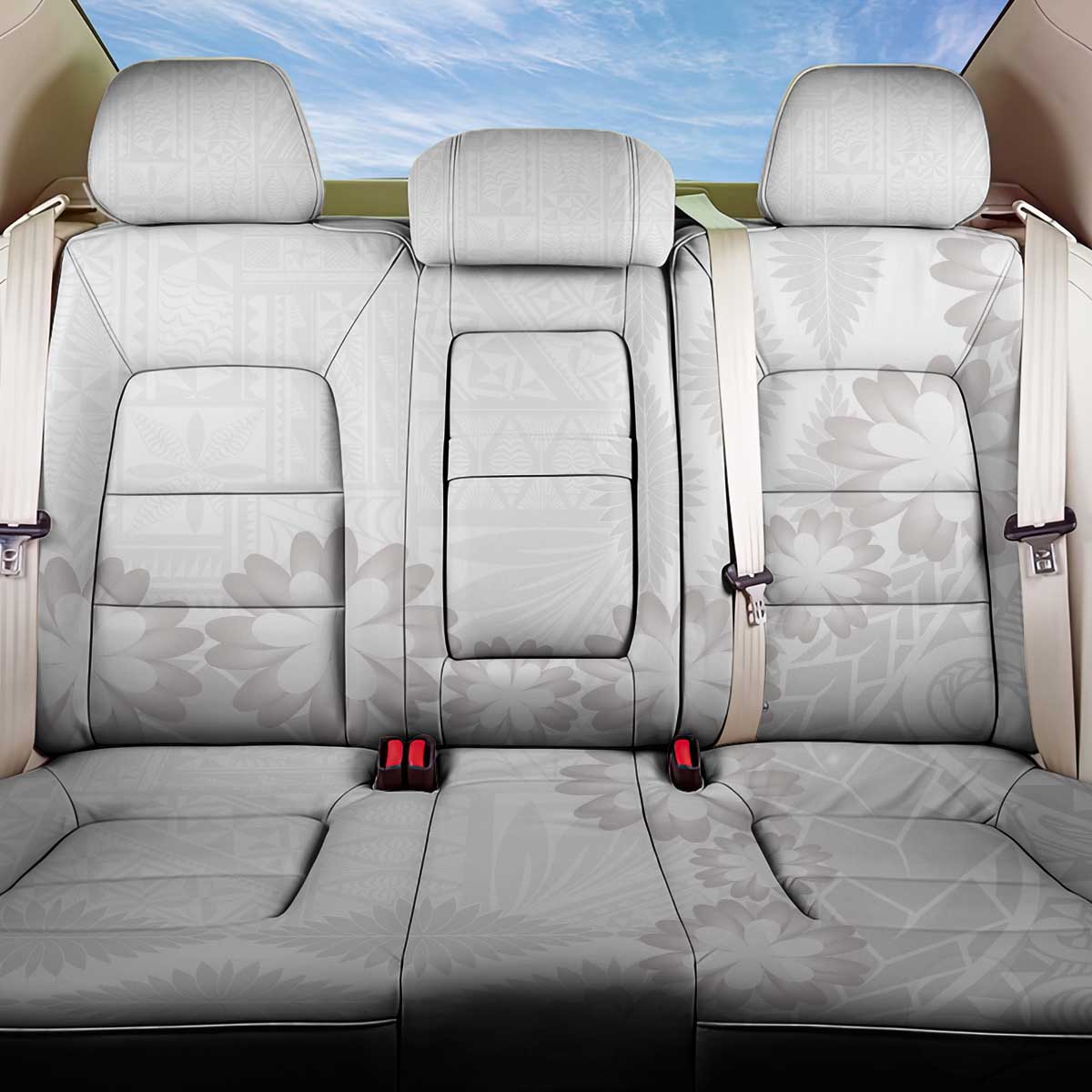 Tonga White Sunday Back Car Seat Cover Manuia le Aso Sa o Tamaiti Heilala With Ngatu Pattern LT14 One Size White - Polynesian Pride