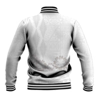 Tonga White Sunday Baseball Jacket Manuia le Aso Sa o Tamaiti Heilala With Ngatu Pattern LT14 - Polynesian Pride